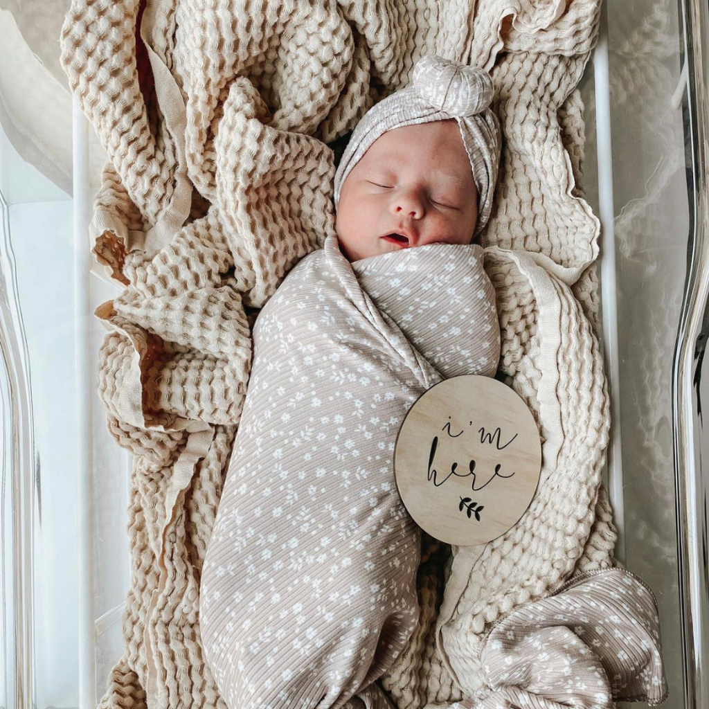 Taupe Floral Headwrap and Swaddle Set